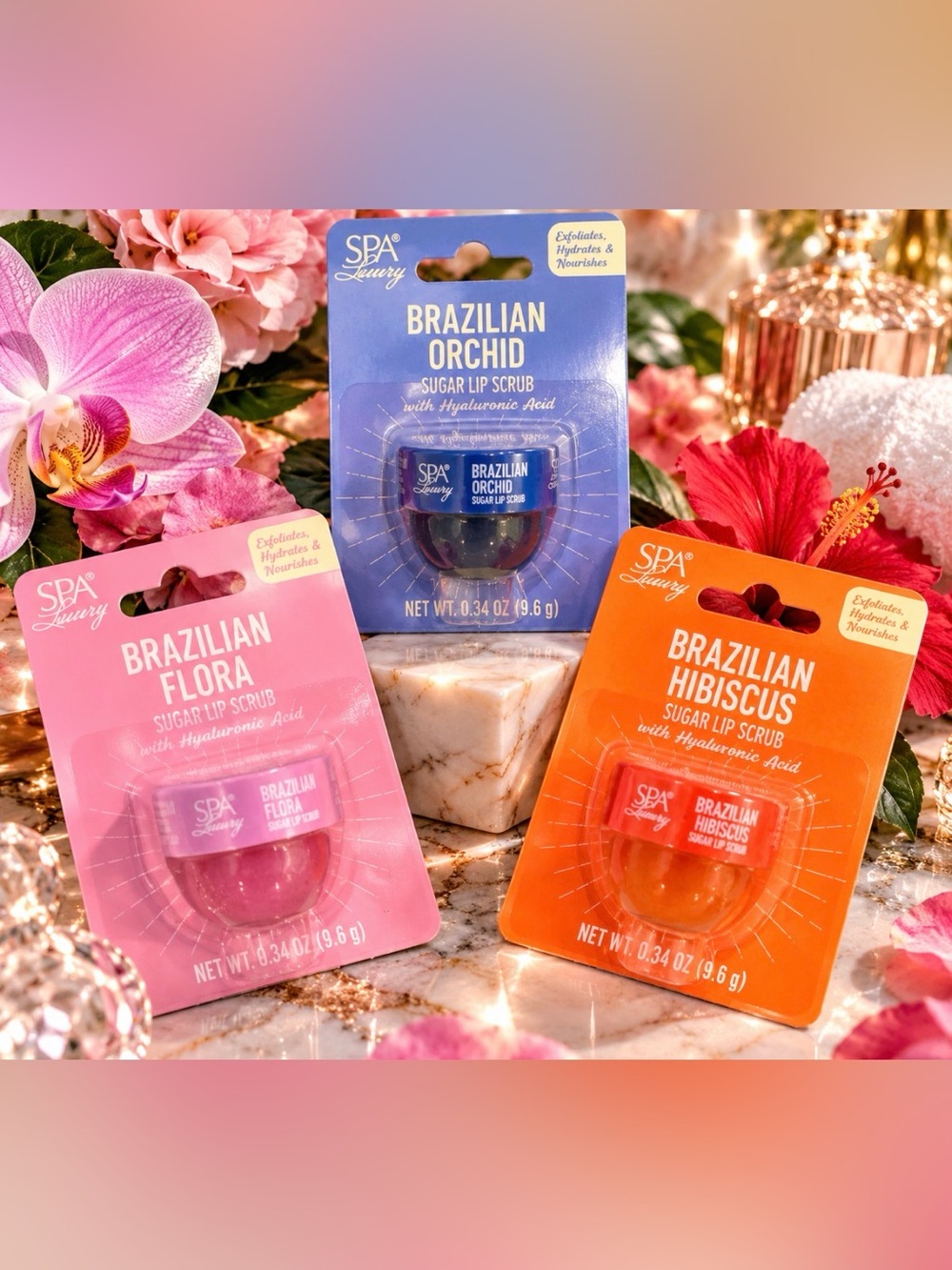 Spa Luxury Brazilian Sugar Lip Scrub Bundle – Hyaluronic Acid 💜  🧡 🩷